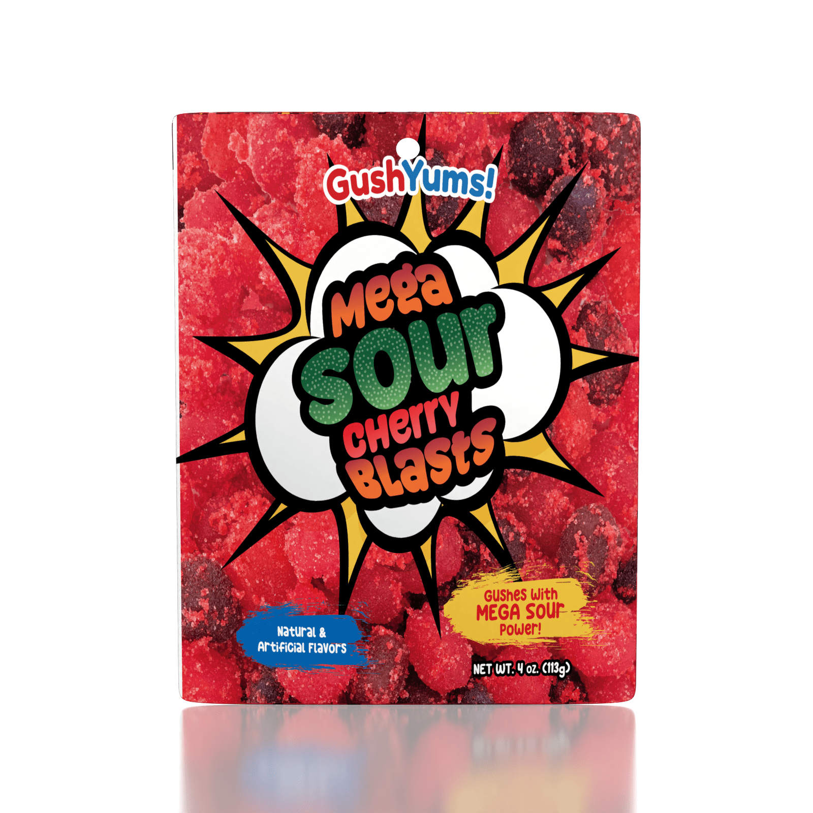GushYums Mega Sour Cherry Blasts Gushing Gummy Candy (4oz)