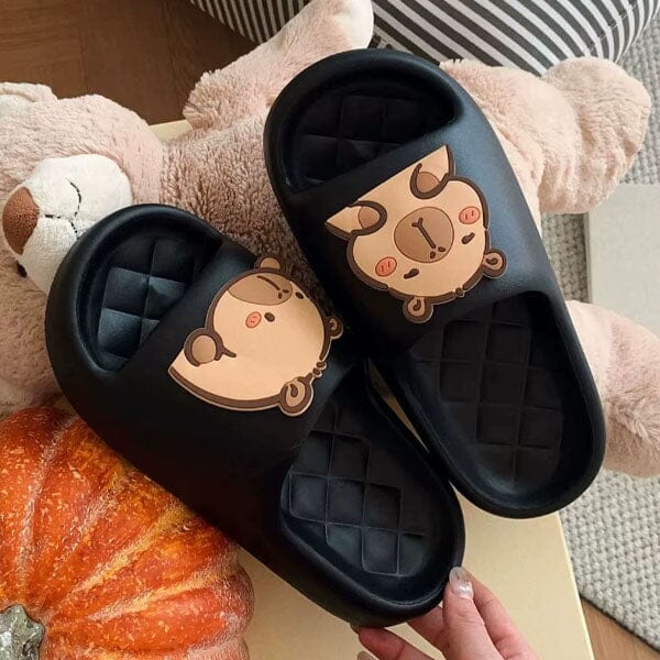 Shhhandals Cartoon Capybara Unisex Anti-Slip Foam Cloud Slides - Black (Multiple Sizes)